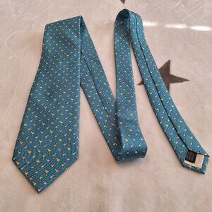 FUMAGALLI'S Men's‎ 100% Silk Necktie Blue Flamingo Bird Hand Made Made In Italy